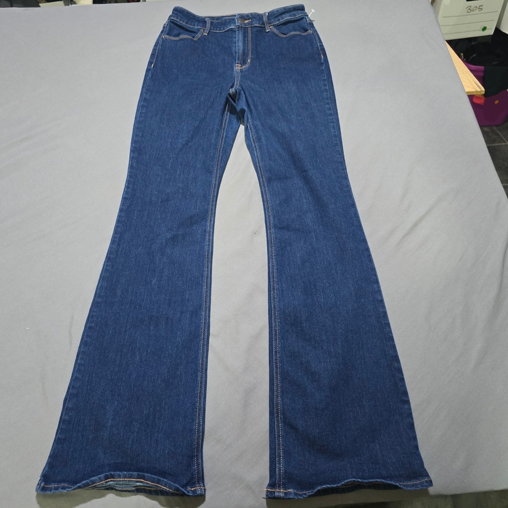 Old Navy Wow Flare Jeans Women 6 Tall Dark Blue High Rise Stretch Denim